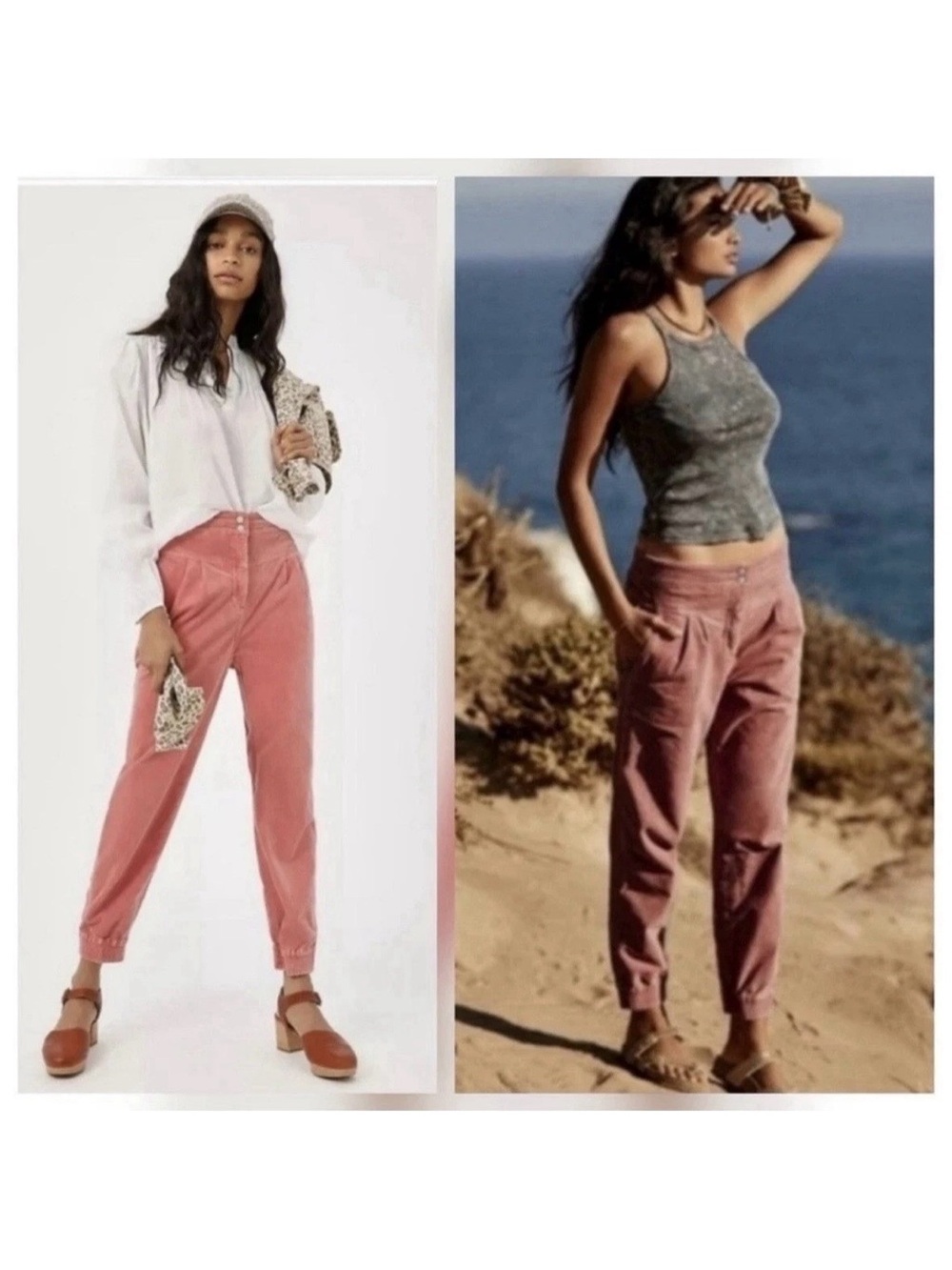 Anthropologie Kalea Corduroy Jogger Pants Size M Cuffed Pink Terracotta